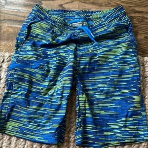 Blue and Green Striped Shorts